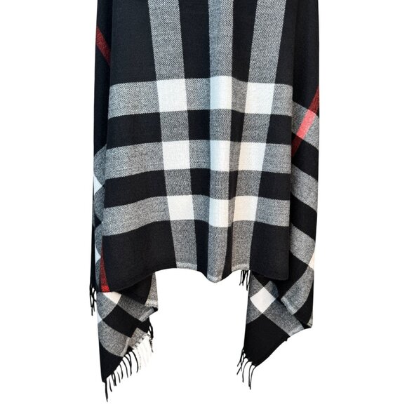 2/$30 New Cashmere Blend Plaid Black Red White Shawl Wrap With Fringe - Picture 7 of 11